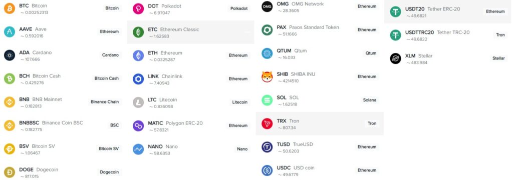 プレイオジョの取り扱い仮想通貨