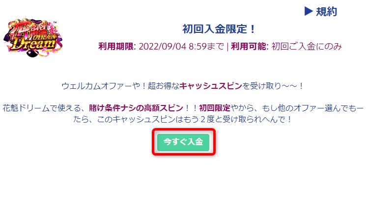 プレイオジョの初回入金限定フリースピン