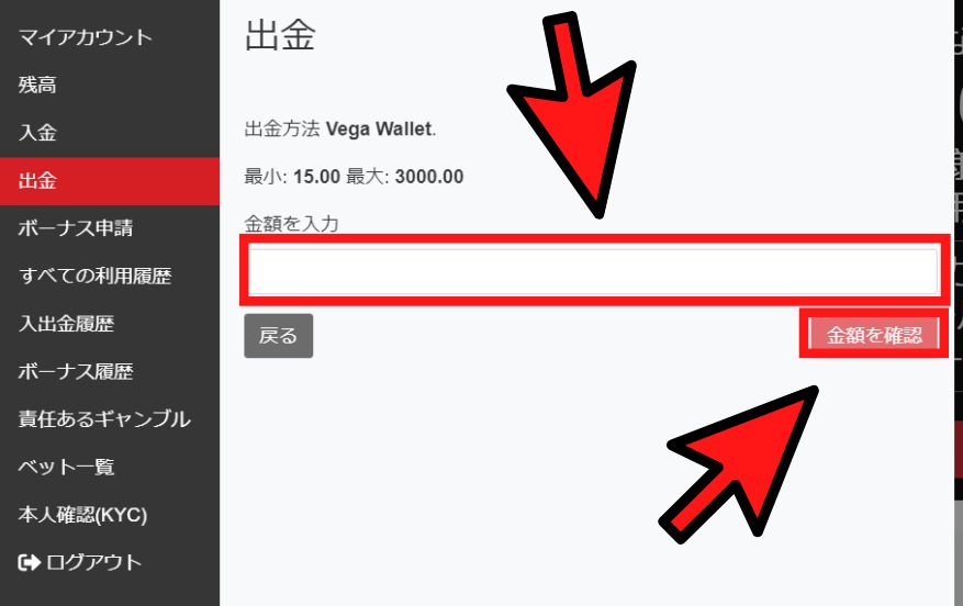 ベットレベルズの出金方法３