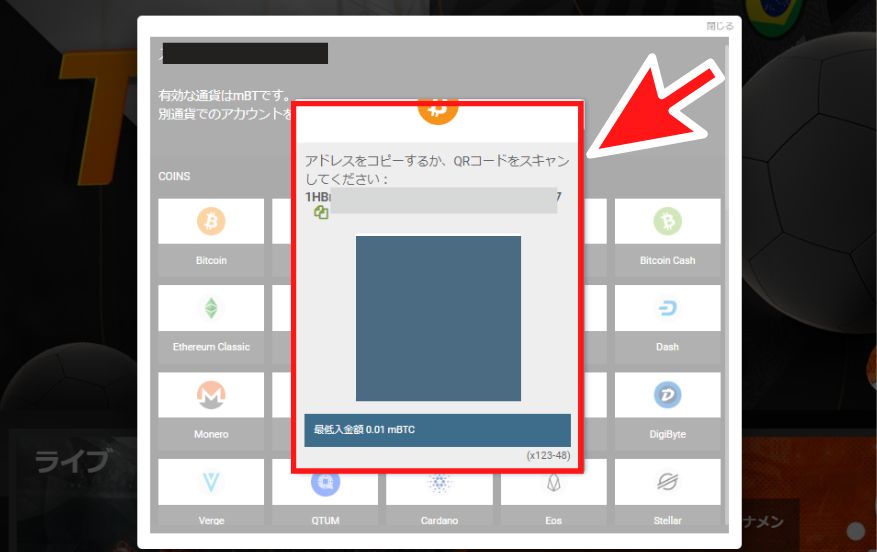 ワンバイビットの入金方法４